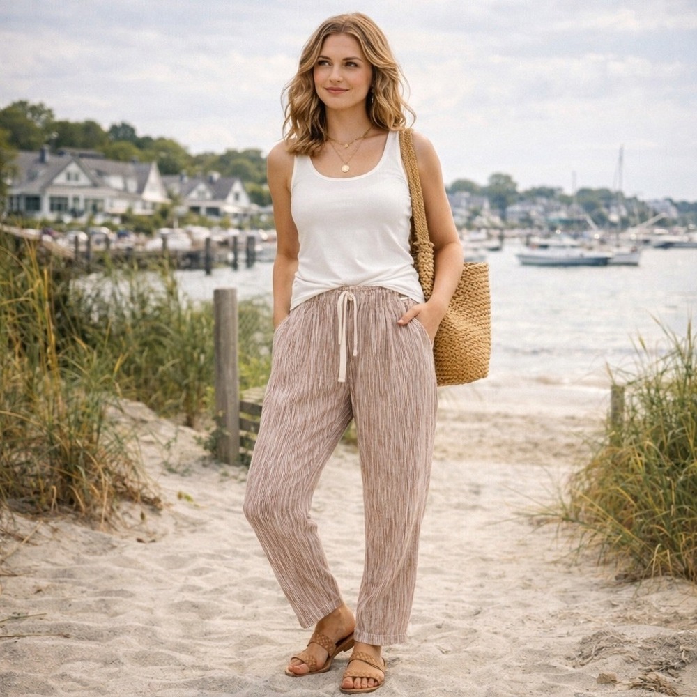 Free People Caraway Striped Cotton Drawstring Pants Women NWT Coastal Beach Boho